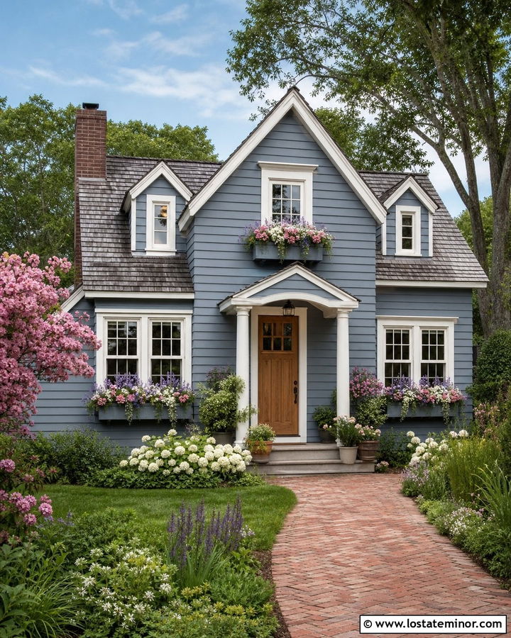 Slate Blue Cottage With Matching Window Boxes - 30 Slate Blue House Design With Window Boxes Ideas