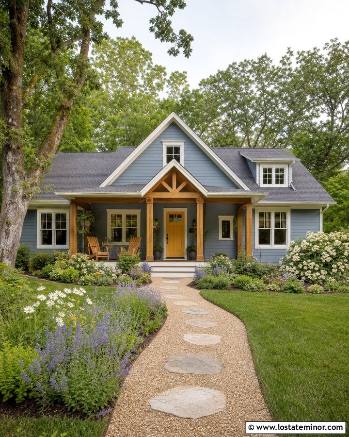 Slate Blue Cottage With Pea Gravel Walkway - 30 Slate Blue House Design With Walkway Ideas