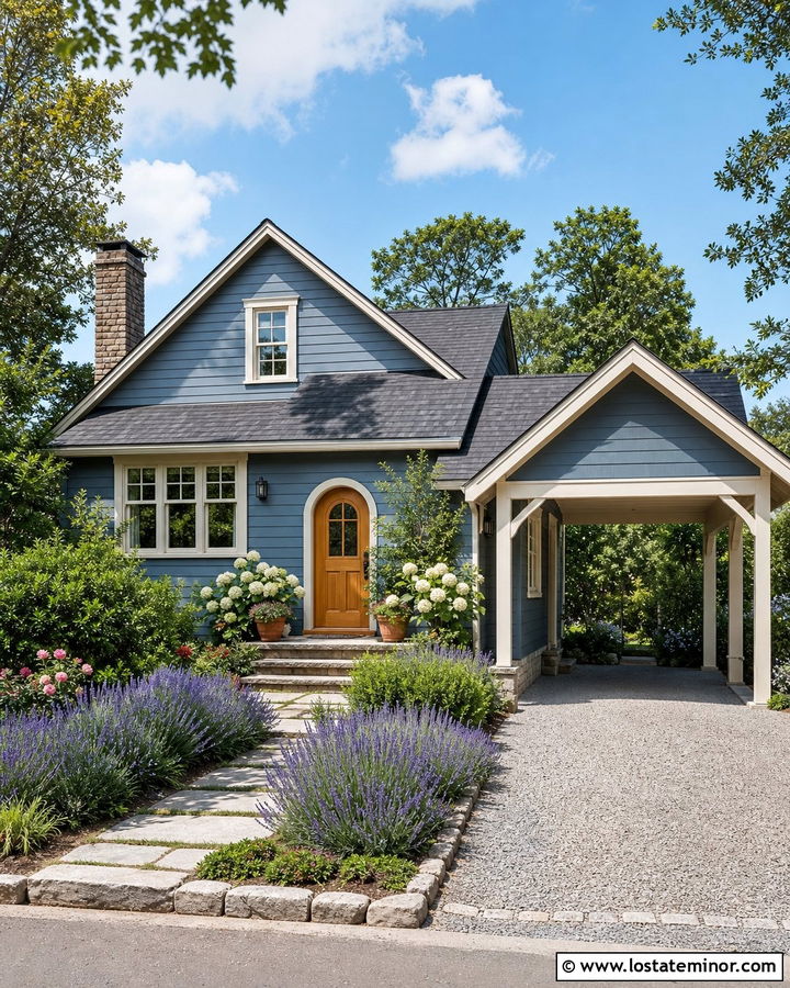 Slate Blue Cottage With Pitched Carport - 30 Slate Blue House Design With Carport Ideas