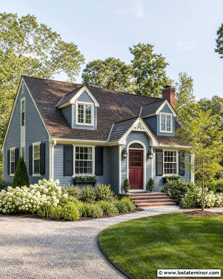 Slate Blue Country House With Burgundy Dutch Door - 30 Slate Blue House Design With Dutch Door Ideas