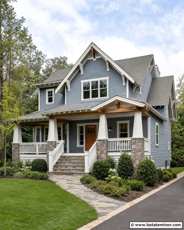 Slate Blue Craftsman House With Front Porch - 30 Slate Blue House Design With Front Porch Ideas