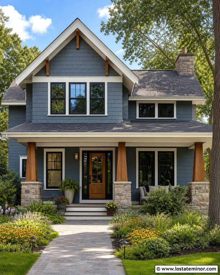 Slate Blue Craftsman With Black Storm Door - 30 Slate Blue House Design With Storm Door Ideas