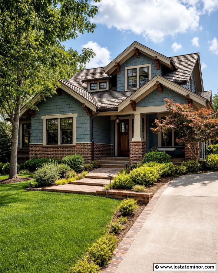 Slate Blue Craftsman With Brown Brick Wainscoting - 30 Slate Blue House Design With Wainscoting Ideas