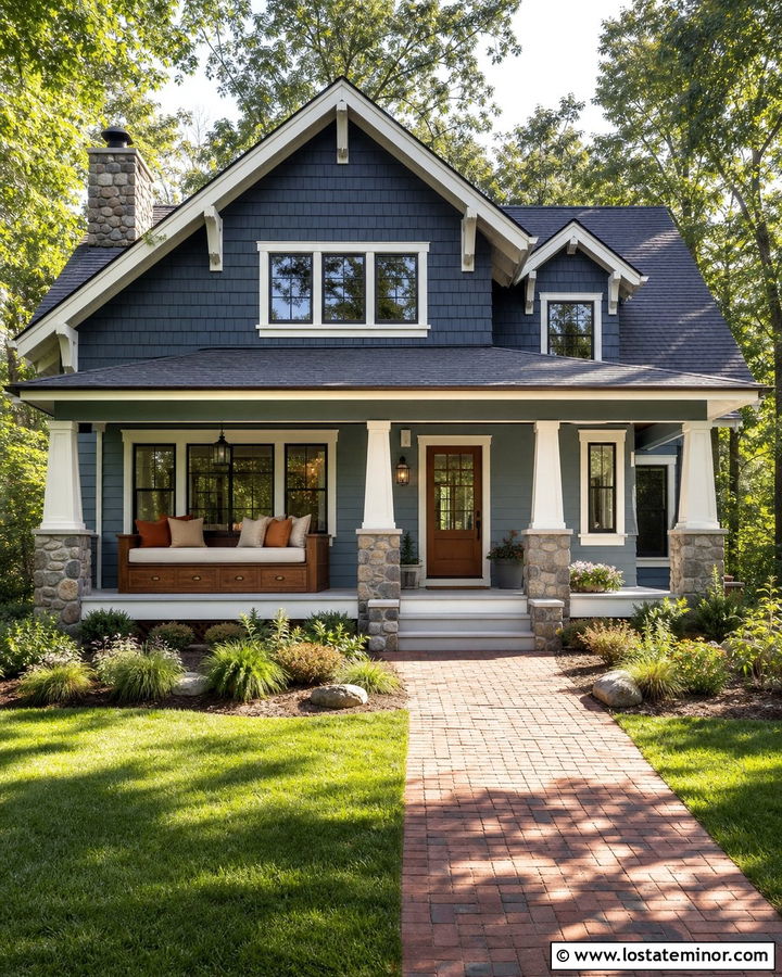 Slate Blue Craftsman With Built In Porch Daybed - 30 Slate Blue House Design With Daybed Ideas