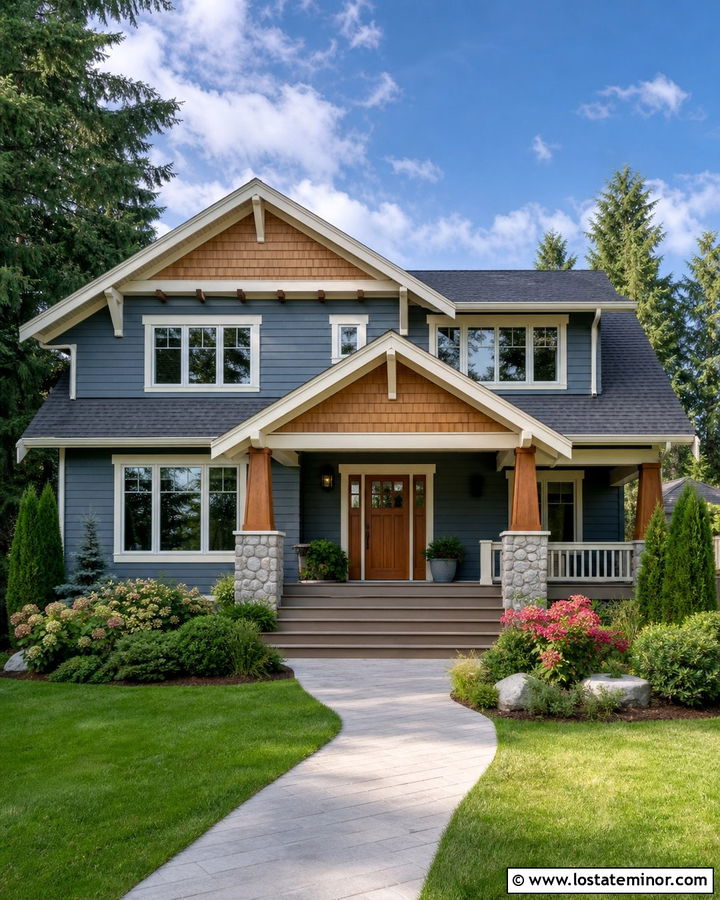 Slate Blue Craftsman With Cedar Shake Siding - 30 Slate Blue House Design With Cedar Shake Ideas