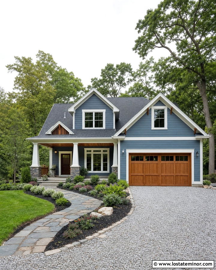 Slate Blue Craftsman With Gravel Driveway - 30 Slate Blue House Design With Driveway Ideas
