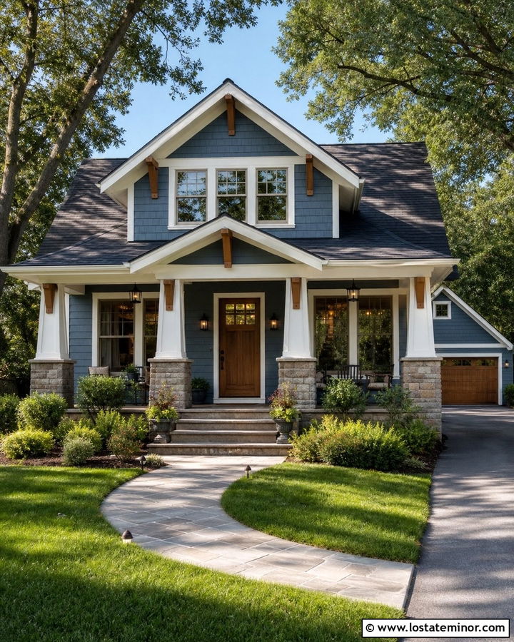 Slate Blue Craftsman With Mission Lighting - 30 Slate Blue House Design With Lighting Ideas
