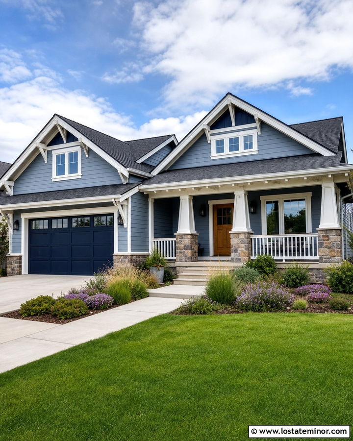 Slate Blue Craftsman With Navy Garage Door - 30 Slate Blue House Design With Garage Door Ideas