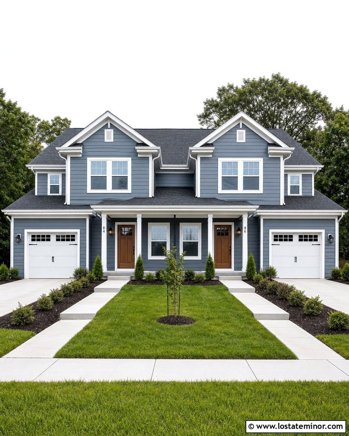 Slate Blue Duplex With Matching Entry Lights - 30 Slate Blue House Design With Lighting Ideas