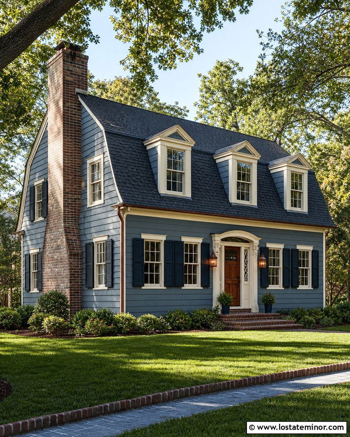 Slate Blue Dutch Colonial With Side Chimney - 30 Slate Blue House Design With Chimney Ideas