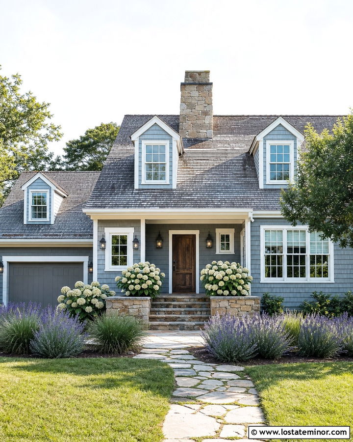 Slate Blue Exterior With Weathered Gray Roof - 30 Slate Blue House Design With Stone Accents Ideas