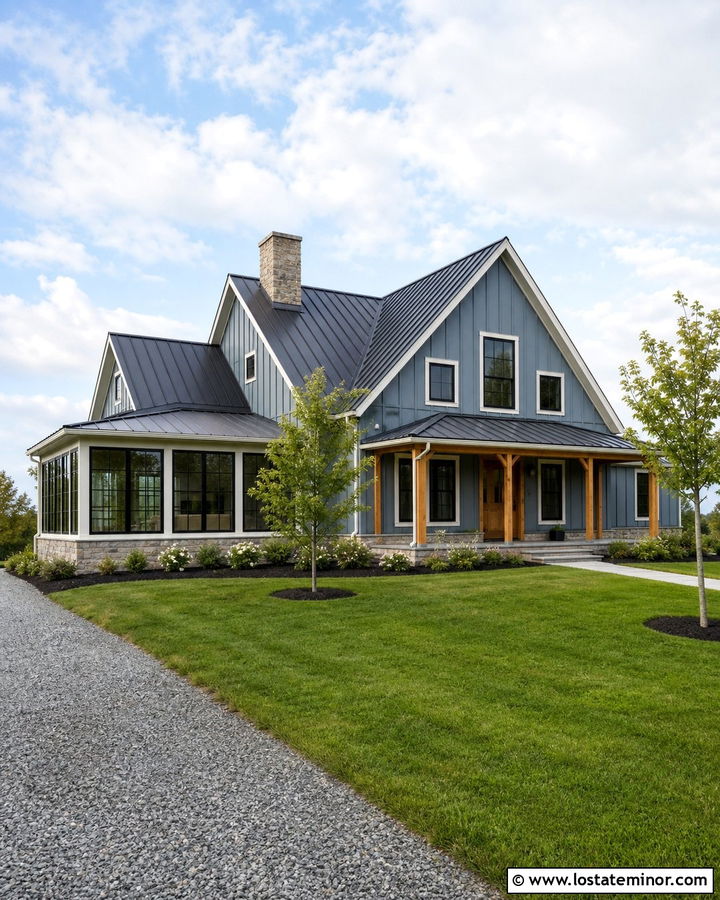 Slate Blue Farmhouse With Four Season Sunroom - 30 Slate Blue House Design With Sunroom Ideas
