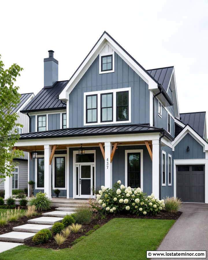 Slate Blue Farmhouse With Full View Storm Door - 30 Slate Blue House Design With Storm Door Ideas