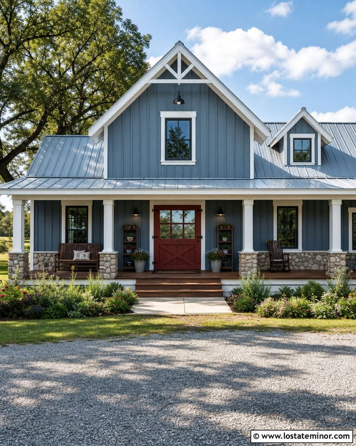 Slate Blue Farmhouse With Red Dutch Door - 30 Slate Blue House Design With Dutch Door Ideas