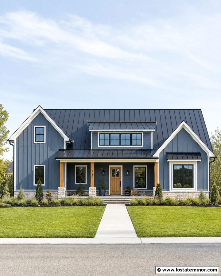 Slate Blue Farmhouse With Shed Dormers - 30 Slate Blue House Design With Dormers Ideas