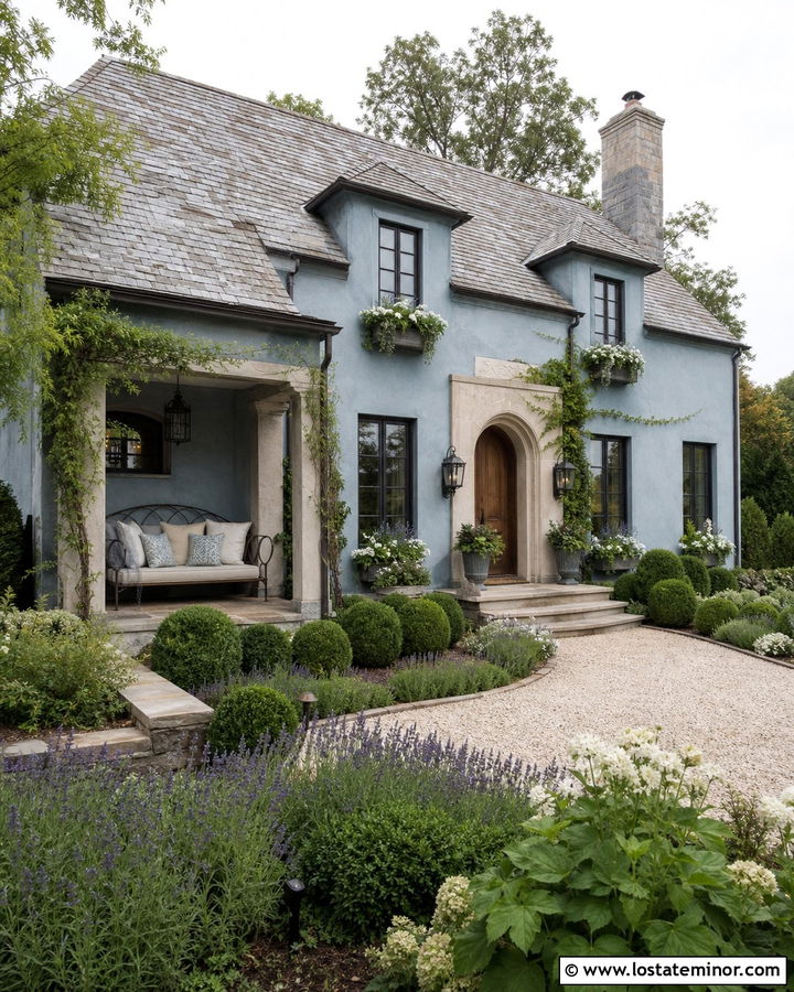 Slate Blue French Country House With Iron Daybed - 30 Slate Blue House Design With Daybed Ideas
