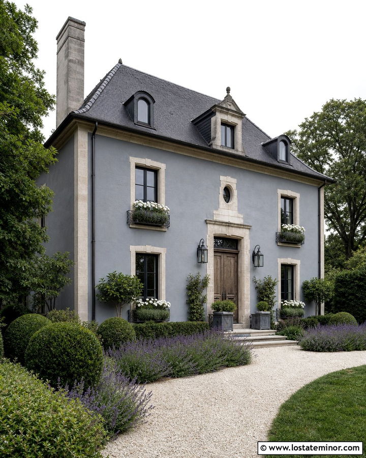 Slate Blue French Country House With Iron Window Boxes - 30 Slate Blue House Design With Window Boxes Ideas