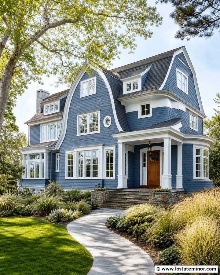 Slate Blue Full Shingle Siding House - 30 Slate Blue House Design With Shingles Ideas