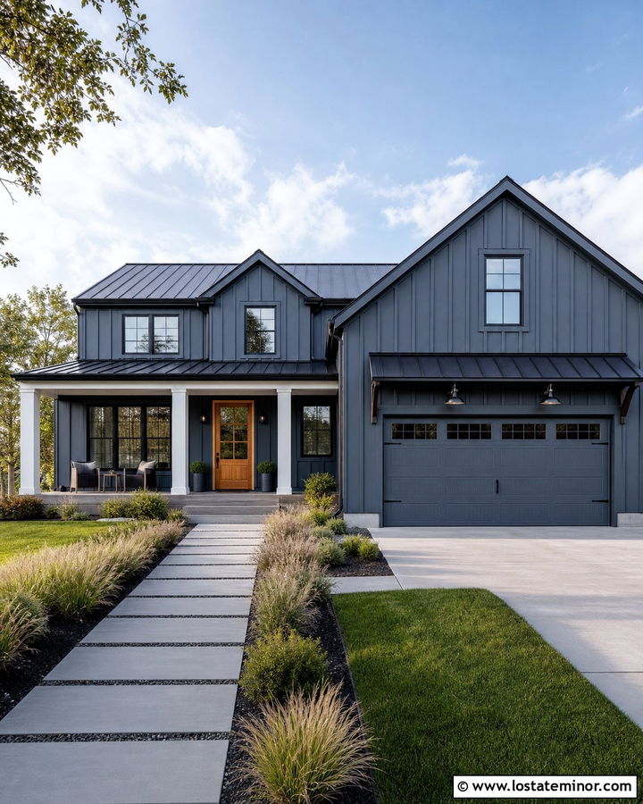 Slate Blue Gable House With Black Windows - 30 Slate Blue House Design With Gables Ideas