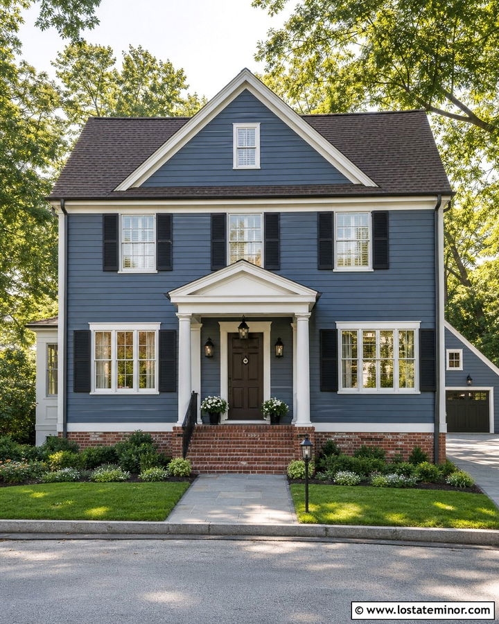 Slate Blue Gable House With Brick Foundation - 30 Slate Blue House Design With Gables Ideas