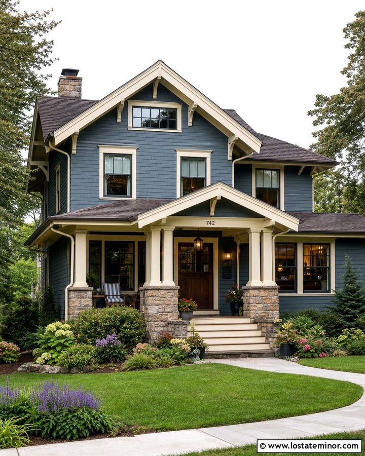 Slate Blue Gable House With Cream Trim - 30 Slate Blue House Design With Gables Ideas