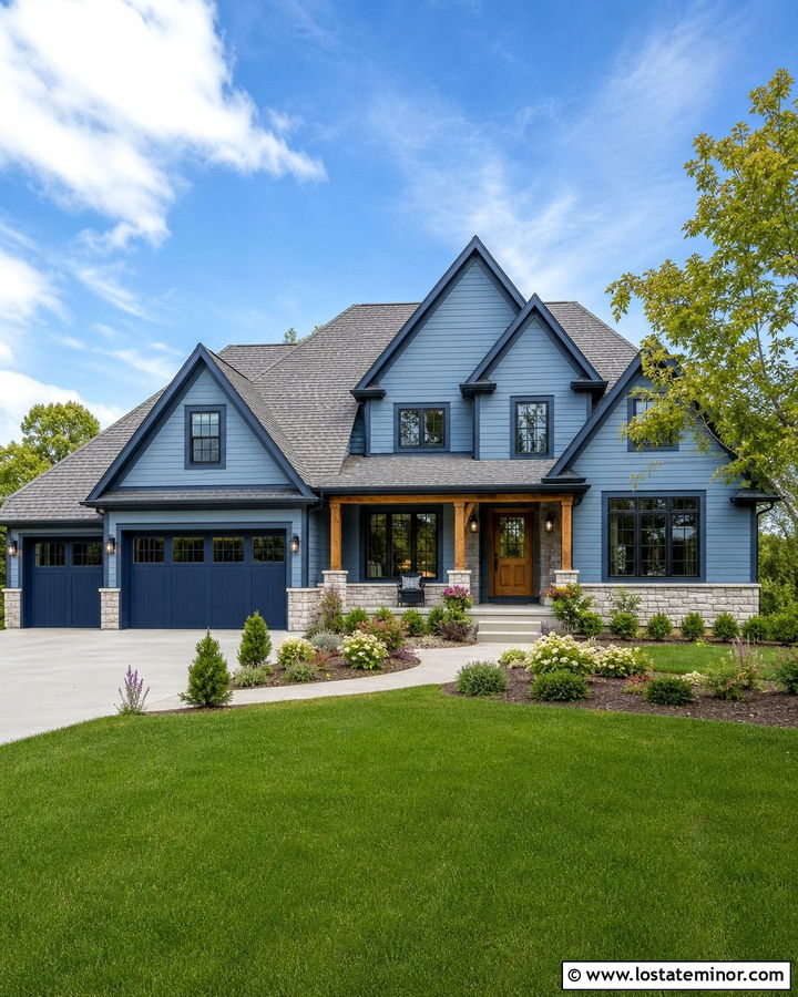 Slate Blue Gable House With Dark Blue Trim - 30 Slate Blue House Design With Gables Ideas
