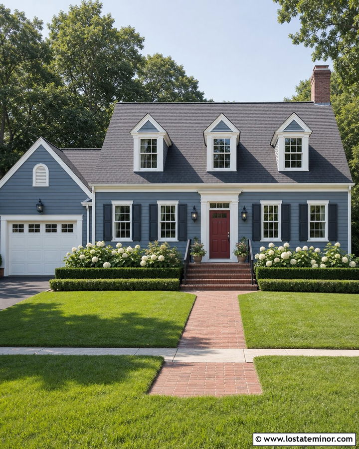 Slate Blue Gable House With Red Front Door - 30 Slate Blue House Design With Gables Ideas