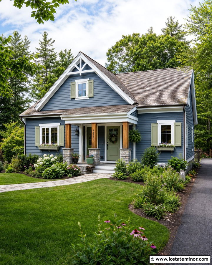 Slate Blue Gable House With Sage Accents - 30 Slate Blue House Design With Gables Ideas