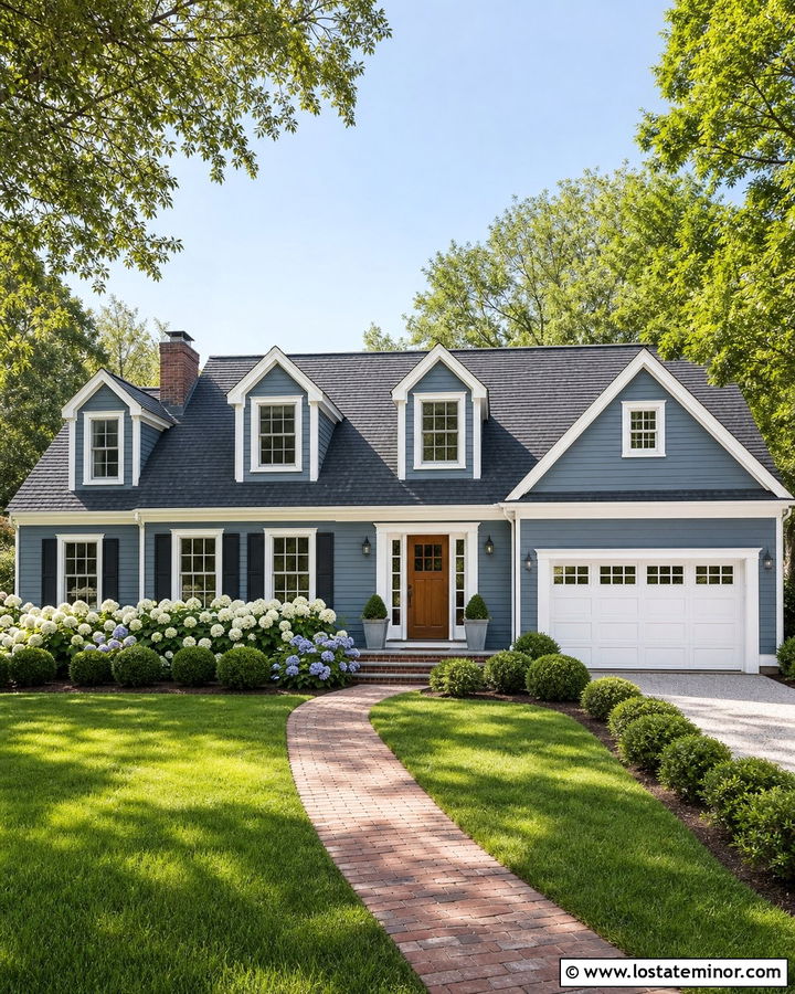 Slate Blue Gable House With White Trim - 30 Slate Blue House Design With Gables Ideas