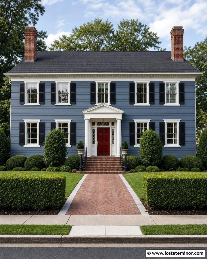 Slate Blue Georgian House With Twin Brick Chimneys - 30 Slate Blue House Design With Chimney Ideas