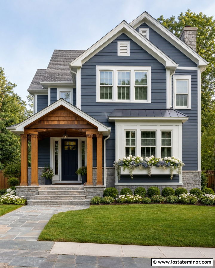 Slate Blue House With A Bay Window Box - 30 Slate Blue House Design With Window Boxes Ideas