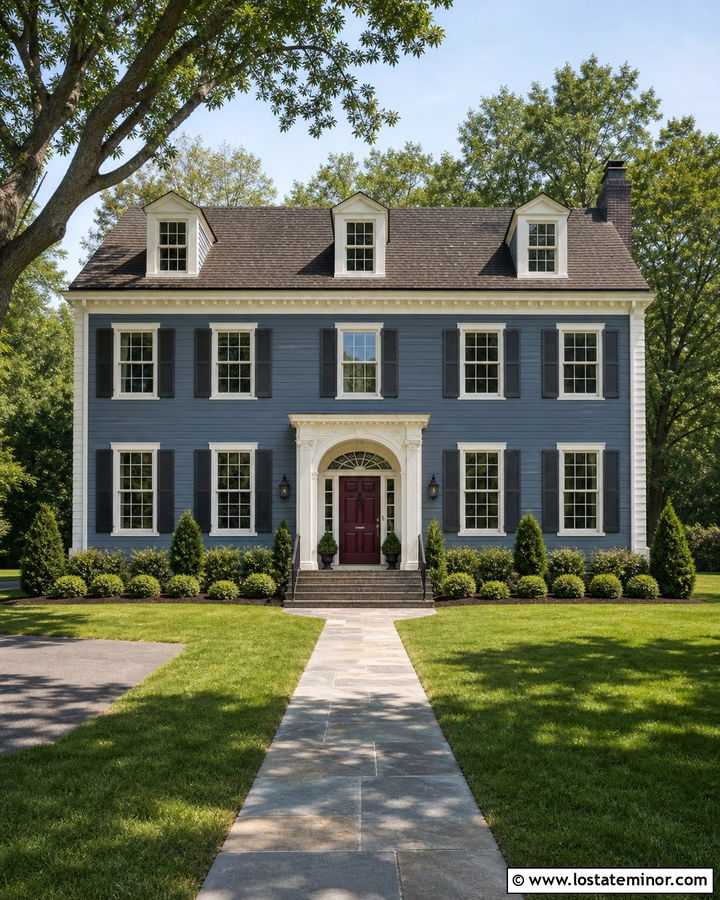 Slate Blue House With A Burgundy Door And Brown Gray Shingles - 30 Slate Blue House Design With Shingles Ideas