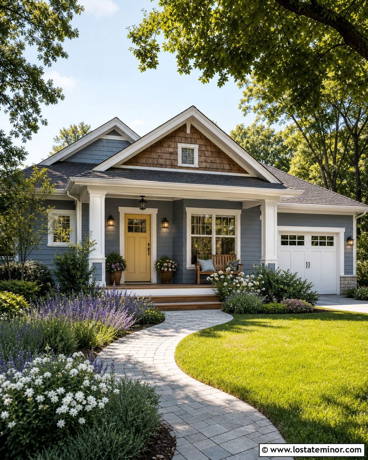 Slate Blue House With A Yellow Door And Weathered Shingles - 30 Slate Blue House Design With Shingles Ideas