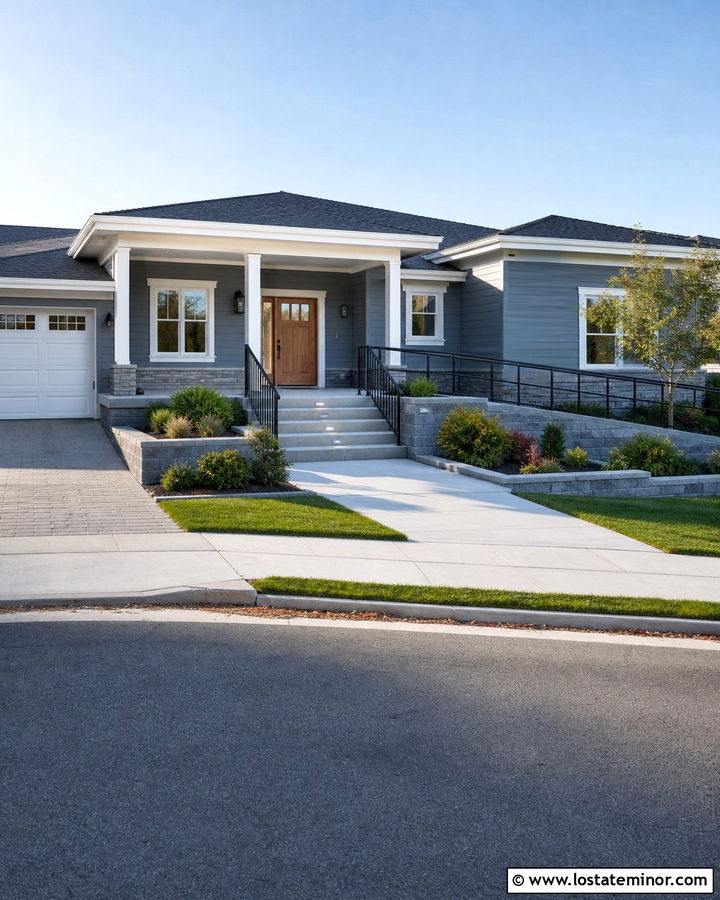 Slate Blue House With Accessible Entry Steps - 30 Slate Blue House Design With Steps Ideas