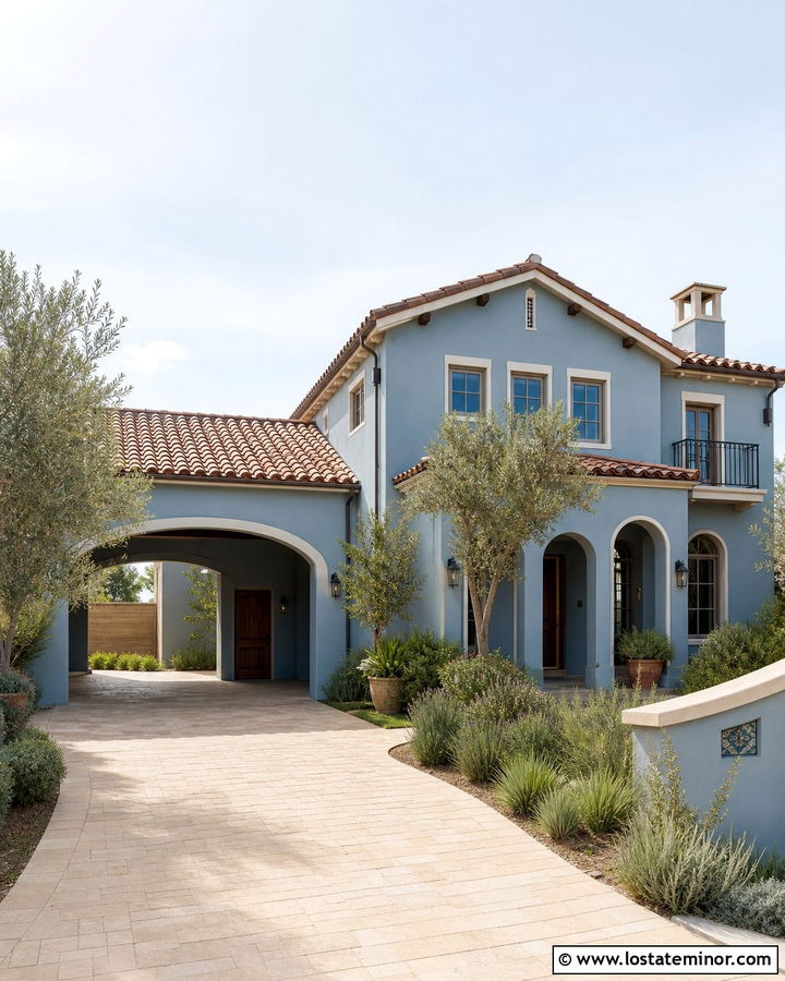 Slate Blue House With Arched Carport - 30 Slate Blue House Design With Carport Ideas