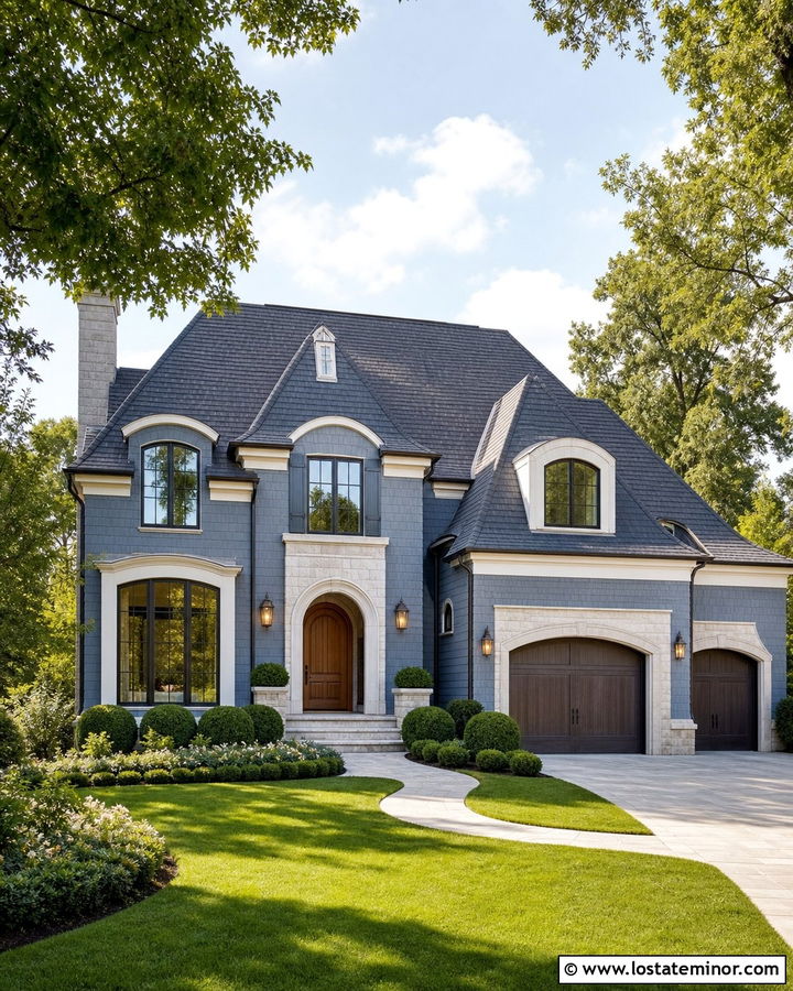 Slate Blue House With Arched Dormers - 30 Slate Blue House Design With Dormers Ideas