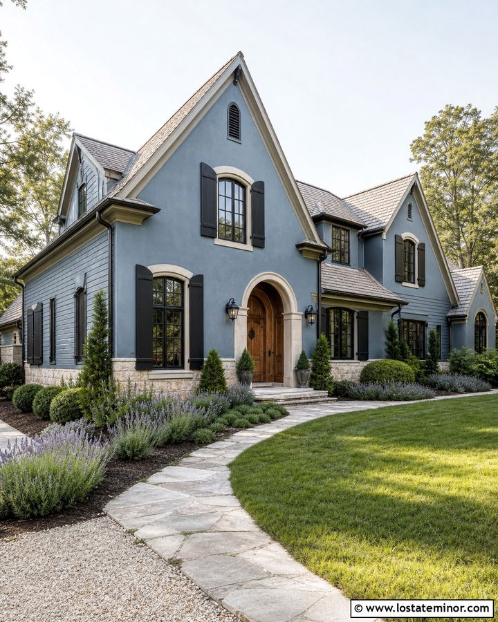 Slate Blue House With Arched Shutters - 30 Slate Blue House Design With Shutters Ideas