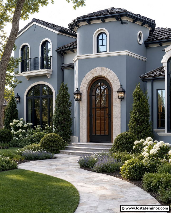 Slate Blue House With Arched Storm Door - 30 Slate Blue House Design With Storm Door Ideas