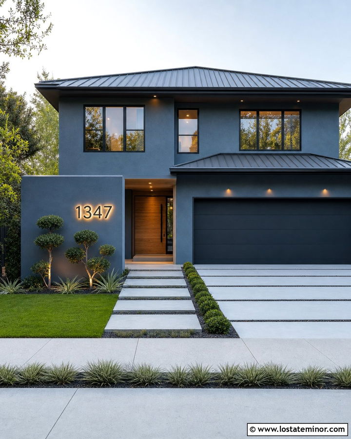 Slate Blue House With Backlit House Numbers - 30 Slate Blue House Design With House Numbers Ideas