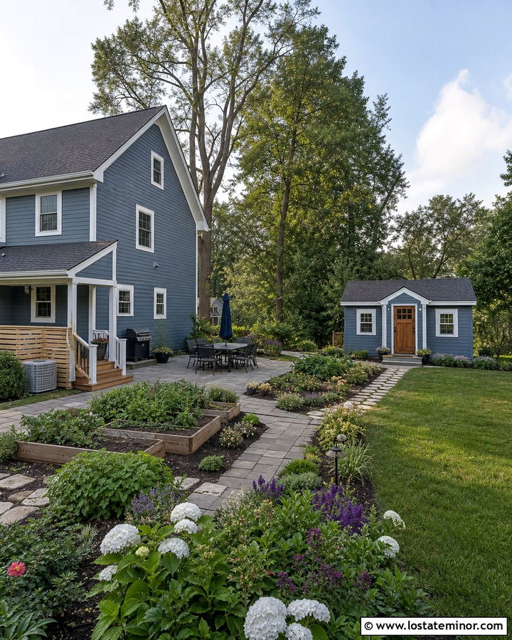 Slate Blue House With Backyard Garden Shed - 30 Slate Blue House Design With Backyard Ideas