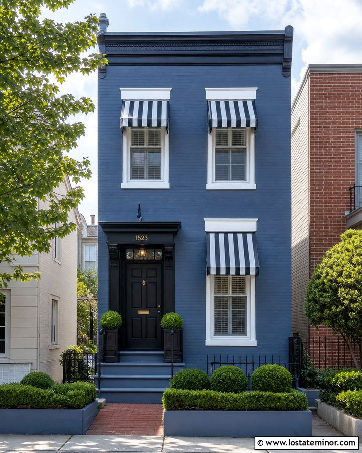 Slate Blue House With Black And White Awnings - 30 Slate Blue House Design With Awning Ideas