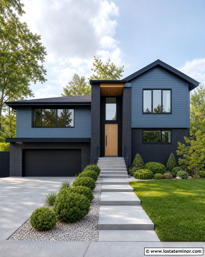 Slate Blue House With Black Brick - 30 Slate Blue House Design With Brick Accents Ideas