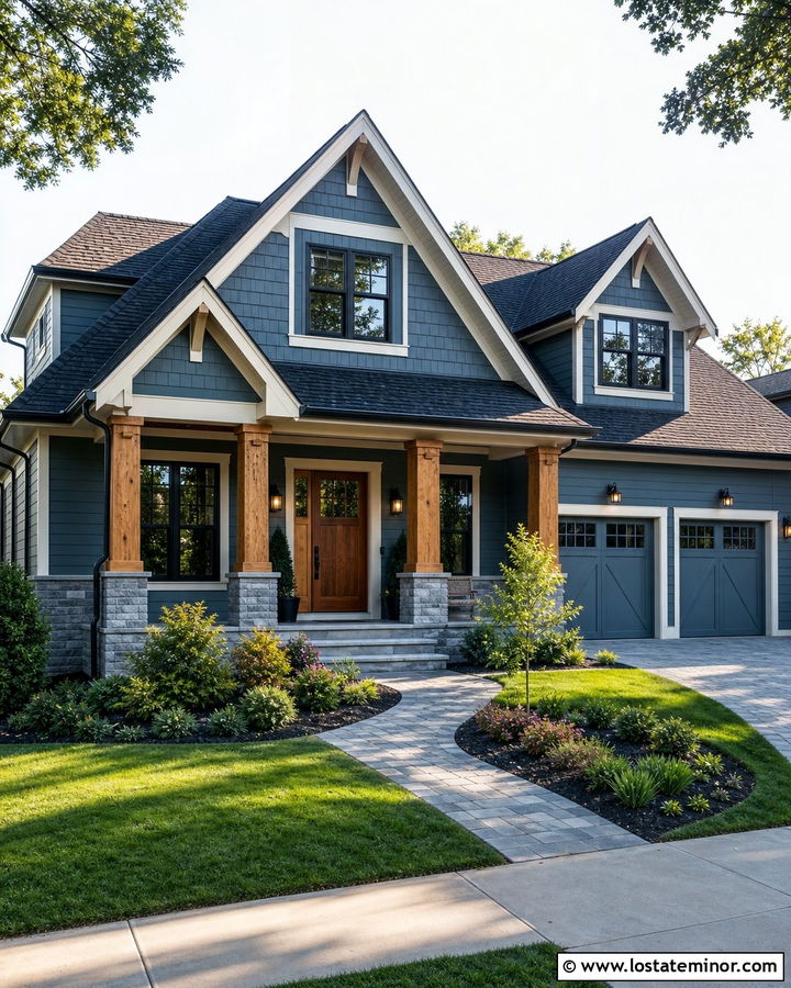 Slate Blue House With Black Cross Gable Roof - 30 Slate Blue House Design With Roof Ideas