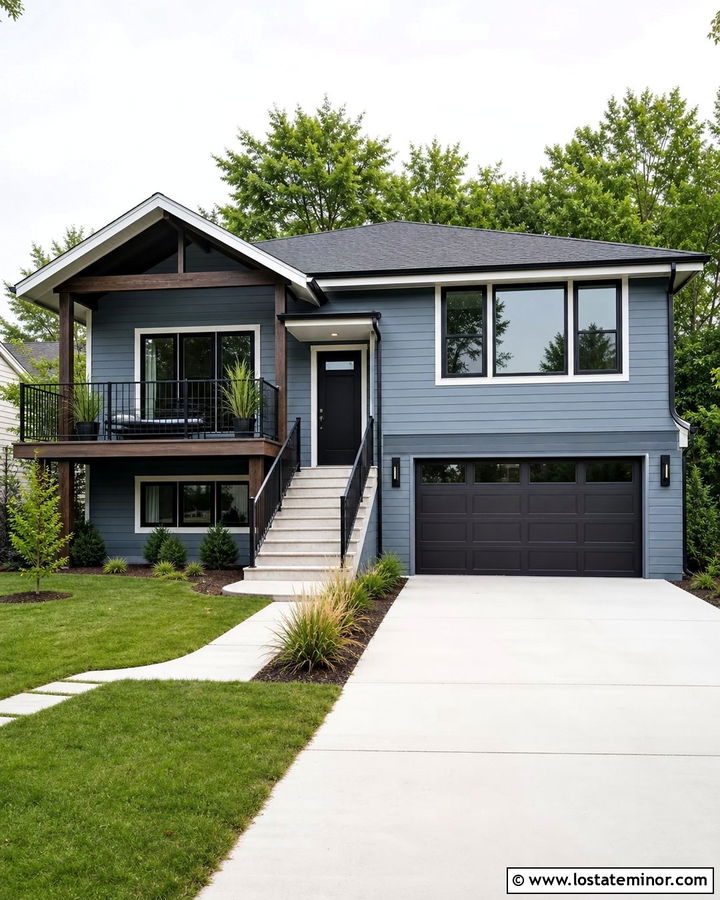 Slate Blue House With Black Deck Railing - 30 Slate Blue House Design With Deck Ideas