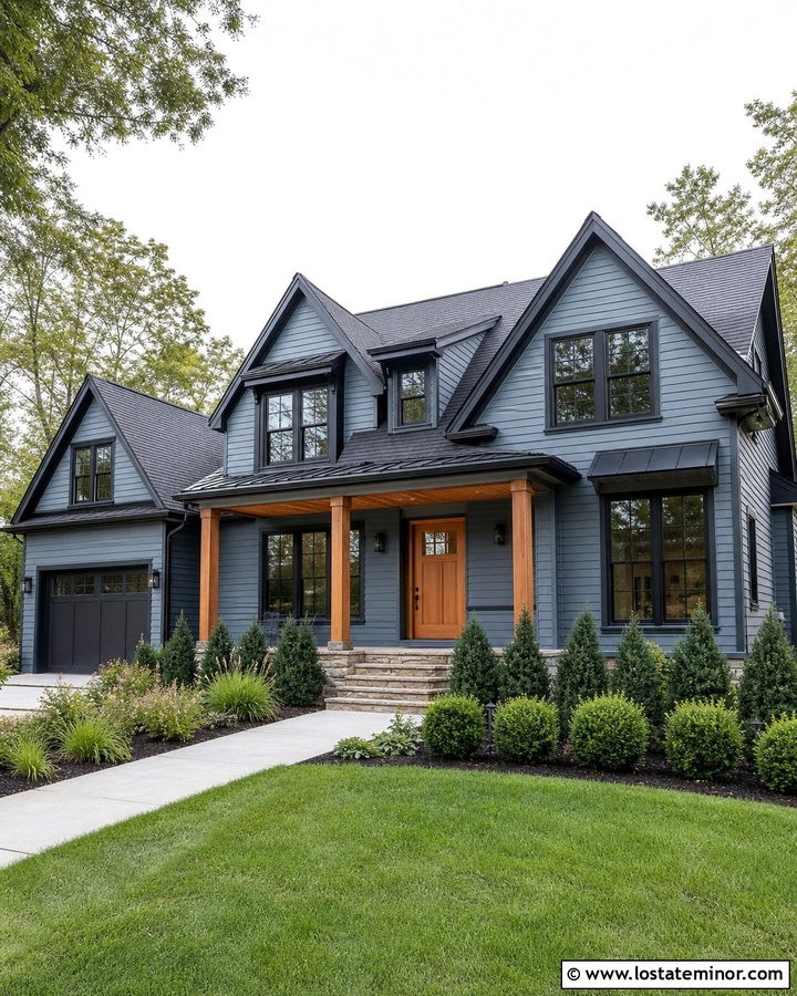 Slate Blue House With Black Dormer Trim - 30 Slate Blue House Design With Dormers Ideas