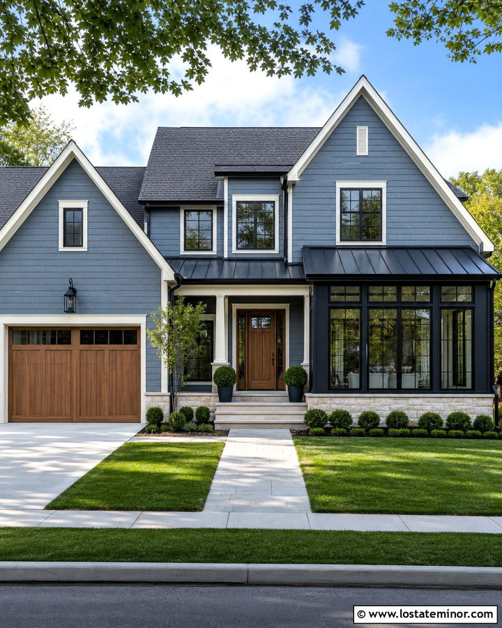 Slate Blue House With Black Framed Sunroom - 30 Slate Blue House Design With Sunroom Ideas