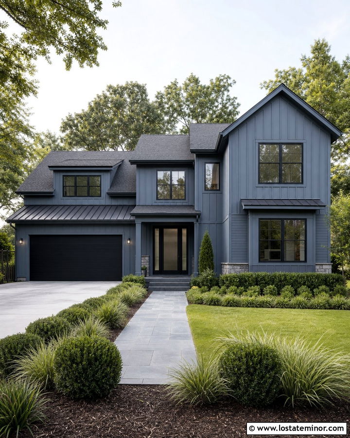 Slate Blue House With Black Glass Front Door - 30 Slate Blue House Design With Front Door Ideas