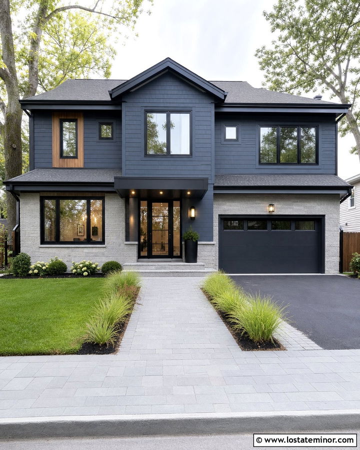 Slate Blue House With Black Glass Front Door - 30 Slate Blue House Design With Entry Door Ideas