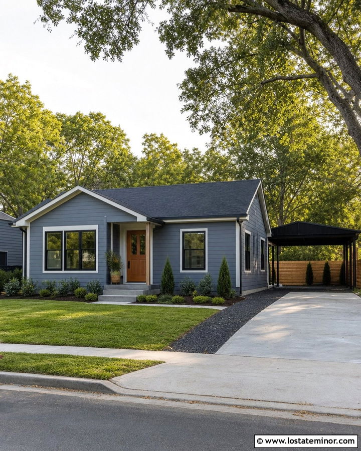 Slate Blue House With Black Metal Carport - 30 Slate Blue House Design With Carport Ideas