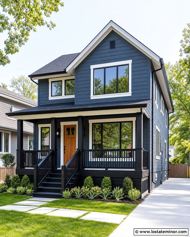 Slate Blue House With Black Painted Deck - 30 Slate Blue House Design With Deck Ideas